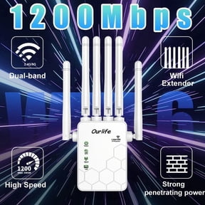Ourlife 2026 Dual Band WiFi Range Extender, 2.4GHz & 5GHz Signal Booster Repeater with 1200Mbps Speed, Wall-Through WiFi Amplifier, Covers up to 10000 Sq.ft (White)