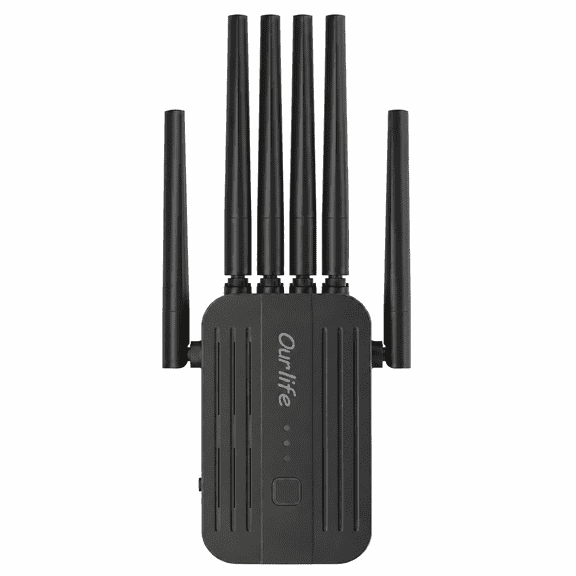 Ourlife 2026 Wifi Range Extender Signal Booster up to 1200Mbps, Dual Band 2.4GHz & 5GHz, 6 High-Gain Antennas, Internet Repeater with Ethernet Port (Black)