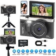 Ourlife 4K 75MP Digital Camera for Photography Autofocus Vlogging Camera with 18X Zoom, 3 Flip Screen,Black