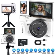 Ourlife 4K 75MP Digital Camera for Photography, Autofocus Vlogging Camera with 18X Zoom, 3" Flip Screen,white