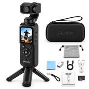 Ourlife 4K Vlogging Camera, Pocket Gimbal Camera with 75MP Photos, 330  Rotating Lens, AI Face Tracking & 16GB Card for Travel and Photography,Black