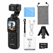 Ourlife 4K Vlogging Camera, Pocket Gimbal Camera with 75MP Photos, 330  Rotating Lens, AI Face Tracking & 16GB Card for Travel and Photography,Black