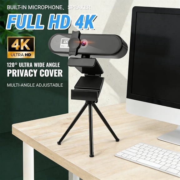 Ourlife 4K USB Webcam with Stand, Autofocus and Microphone, Plug and Play HD Webcam for Laptops/PCs, Suitable for Online Classes, Video Conferencing and Live Streaming, Black