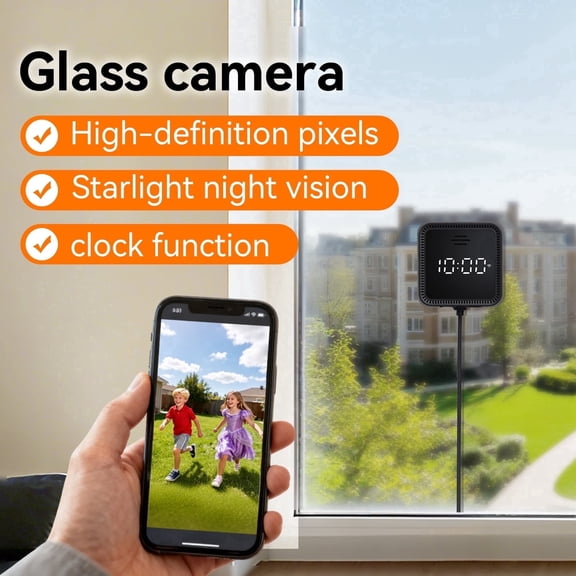 UUvideo 4K Wifi Window Camera with Clock Display, 2.4G/5G Dual-Band, Magnetic Glass Mount, Starlight Night Vision, Two-Way Audio, Tuya App, for Window/RV/Fish Tank.