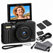 Ourlife 5K Digital Camera with Auto Focus, 3" 180  Flip Screen, 18X Zoom, Wifi Vlogging Camera for YouTube, Black