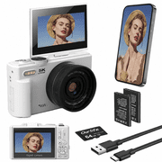 Ourlife 5K Digital Camera for Photography, 75MP Vlogging Camera for YouTube with 3" 180  Flip Screen, 18X Digital Zoom Point and Shoot Camara with 32GB Micro SD Card for Beginner White