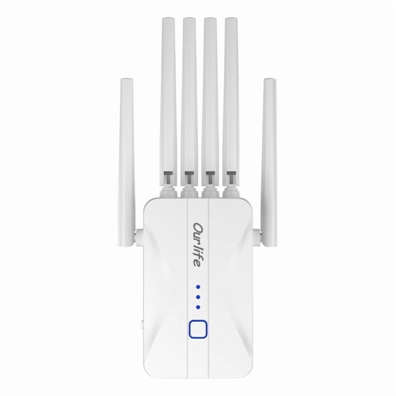 Ourlife 6-Antenna Dual Band WiFi Extender Booster, AC1200 2.4GHz & 5GHz Wireless Signal Repeater, Long Range Wall-Through Amplifier, AP/Router Mode (White)