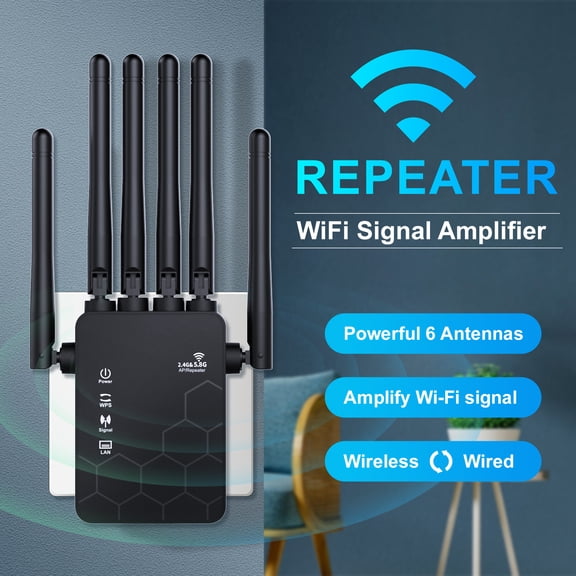 Ourlife 6 external antenna Network, 2026 WiFi Extender Wireless Dual-Band WiFi Repeater 1200Mbps, Signal Amplifier Extender Router Long Distance, Black.