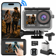 Ourlife 6K 30FPS Action Camera, 75MP Dual Screen 100FT Waterproof Sports Camera with EIS, WiFi, 170  Wide Angle, 64GB Card, 2 Batteries