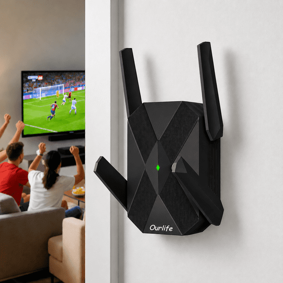 Ourlife AX3000 Wifi 6 Range Extender, 3000Mbps High Speed Wifi Extender for Home, 20,000 Sq.ft Coverage, Dual Band 2.4G/5G, Easy Setup, Black.