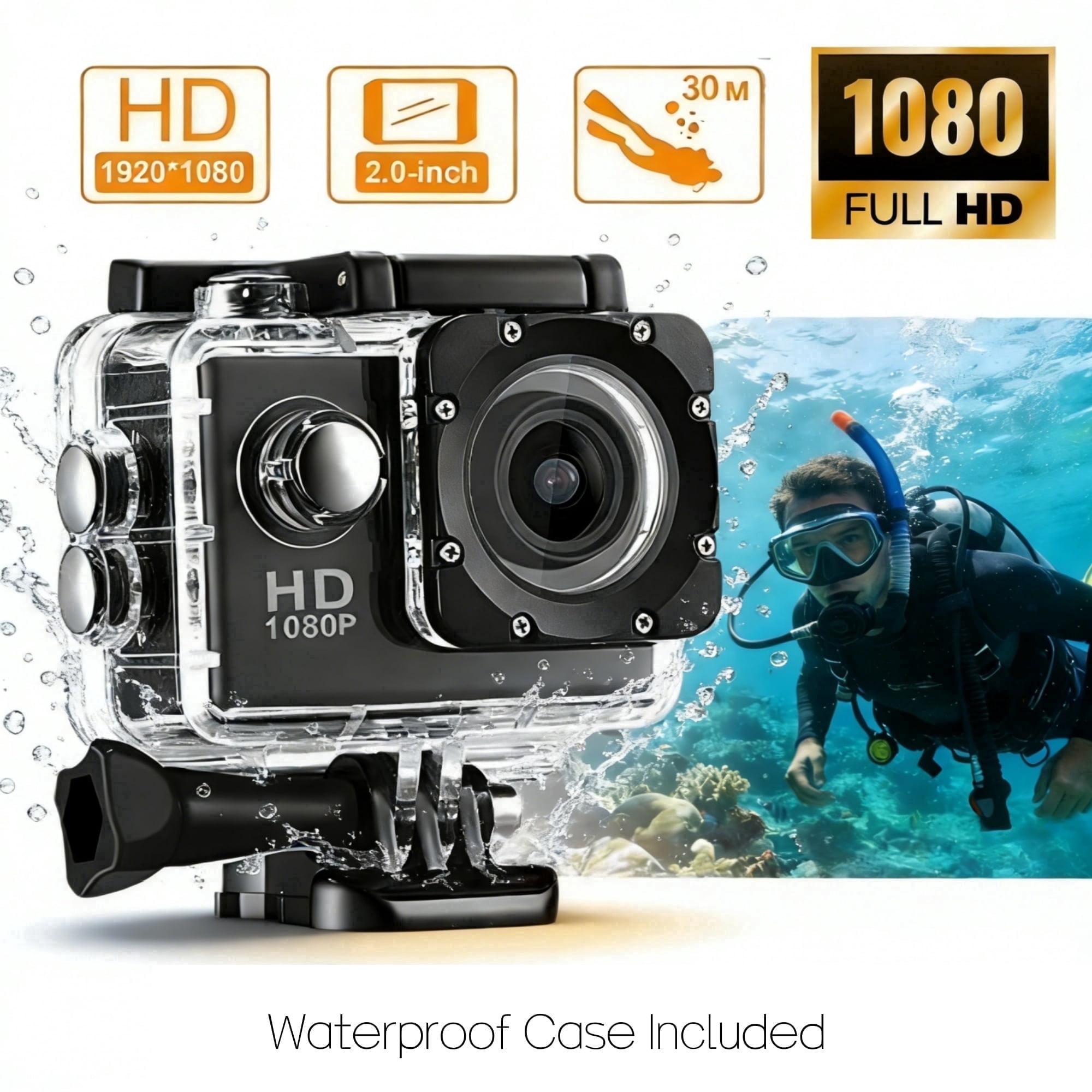 Ourlife Action Camera 1080P HD with Waterproof Case 30M Wearable Pocket Video Camera with 90° Wide Angle 12MP Photos 32GB Support, Mini Sports Camera for Teens Cycling Diving Outdoor Adventure Black