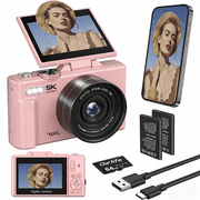 Ourlife Digital Camera,5K 75MP Vlogging Camera for YouTube with 180  Flip Screen,Autofoucs Cameras for Photography with Wifi & 32GB TF Card,Compact Vlog Travel Camera Kit for Beginner,TeensPink