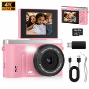 Ourlife Digital Camera for Kids, 4K 48MP Point and Shoot Camera with 2.0" Flip Screen, 18X Digital Zoom, Anti Shake, 32GB Memory Card, Compact Camera for Teens & Beginners, Pink