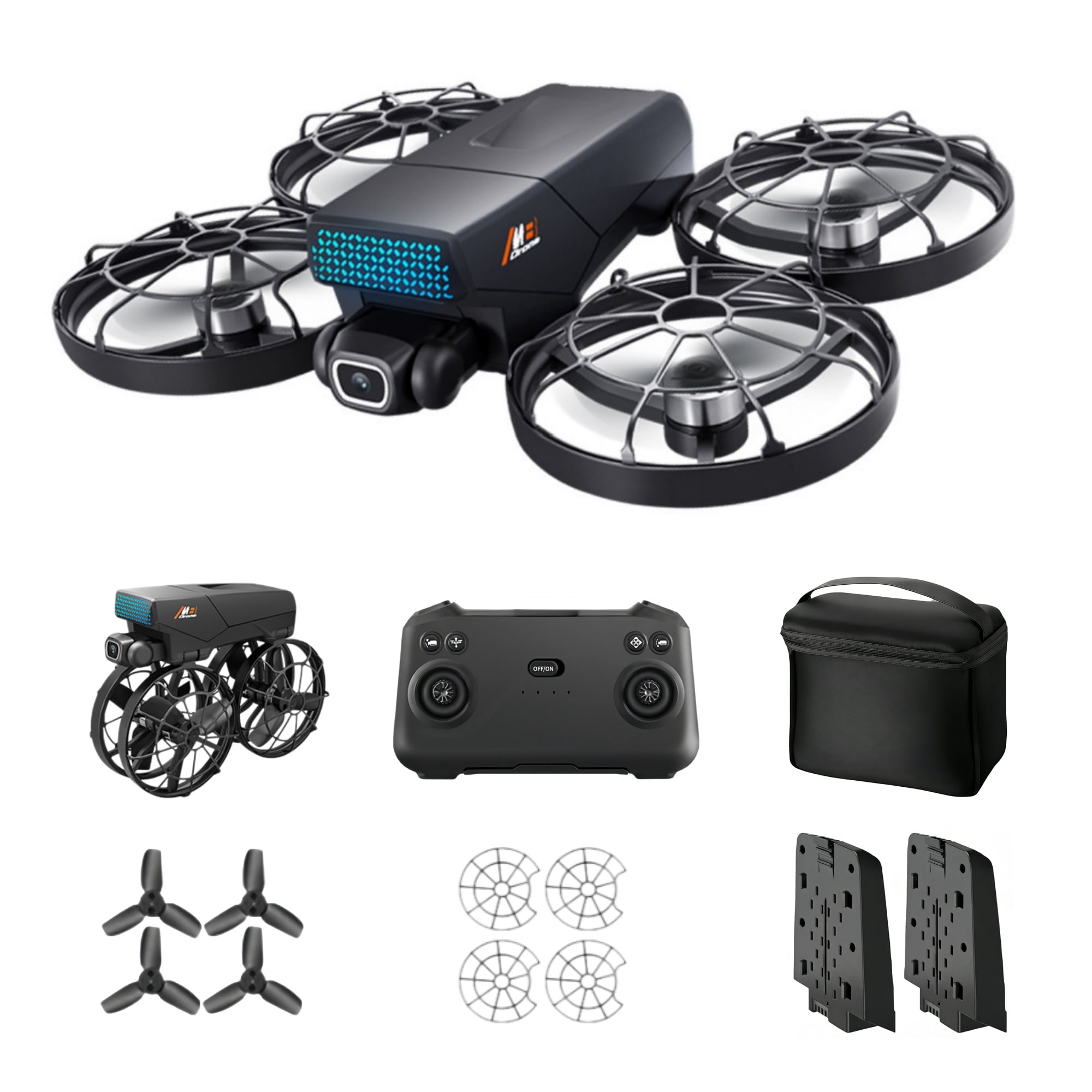 Ourlife Drone with Camera Foldable Propeller Safety Protection, 1080P FPV RC Quadcopter for Kids and Adults with Brushless Motor, 2 Batteries, Black