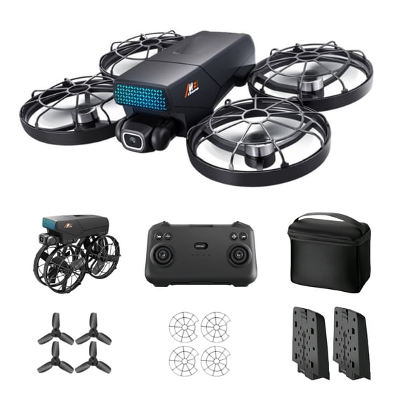 Ourlife Drone with Camera Foldable Propeller Safety Protection, 1080P FPV RC Quadcopter for Kids and Adults with Brushless Motor, 2 Batteries, Black