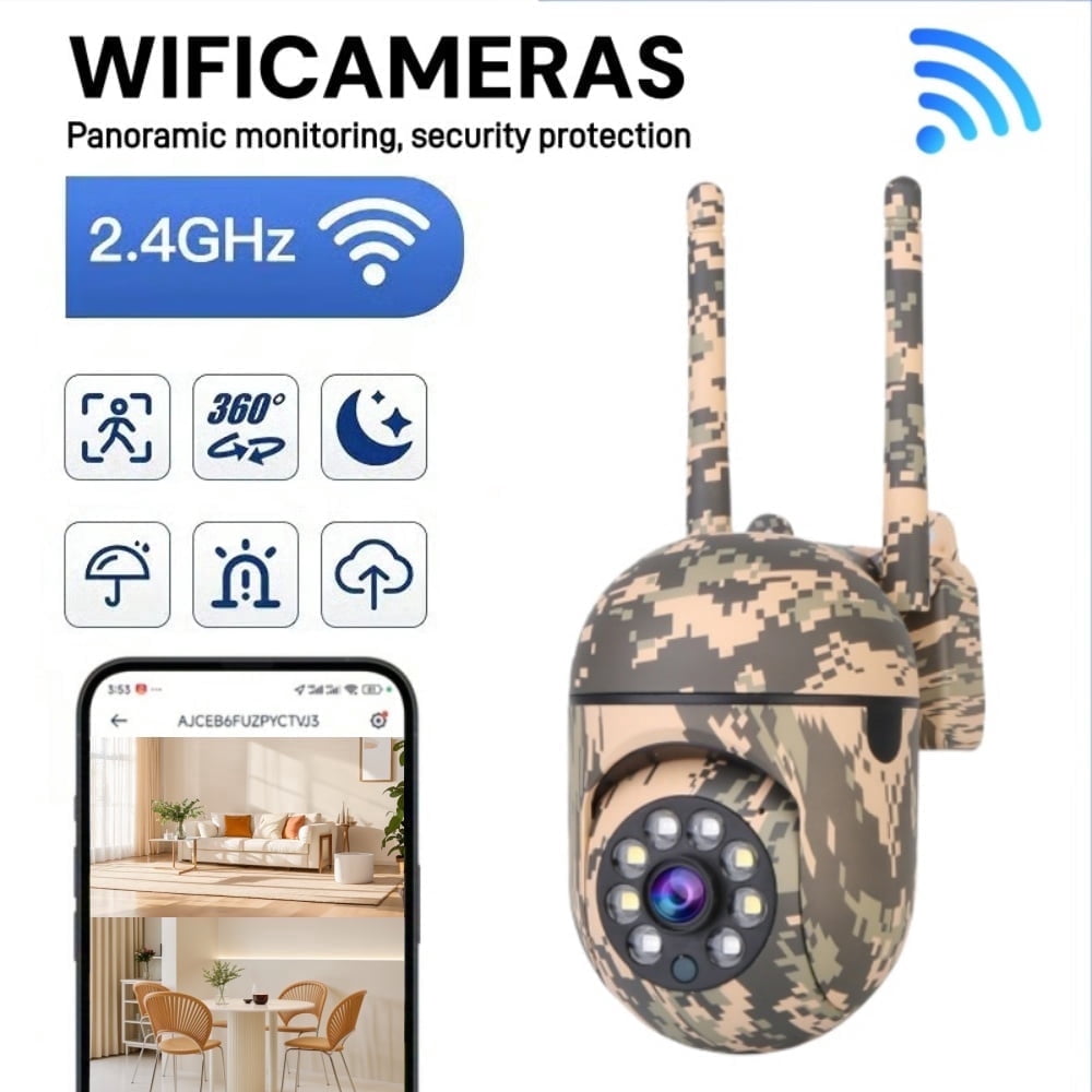 Outdoor Camouflage PTZ Security Camera, 1080P Full-Color Night Vision, Dual Antenna 2.4G WiFi, Motion Detection, Two-Way Audio, Waterproof Surveillance Camera.