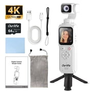 Ourlife 4K Vlogging Camera Pocket Gimbal Camera with 330  Rotation 1.72" Touch Screen AI Face Tracking 2400mAh Ultra-Long Battery Life Travel Video Camera for YouTube TikTok Creators White