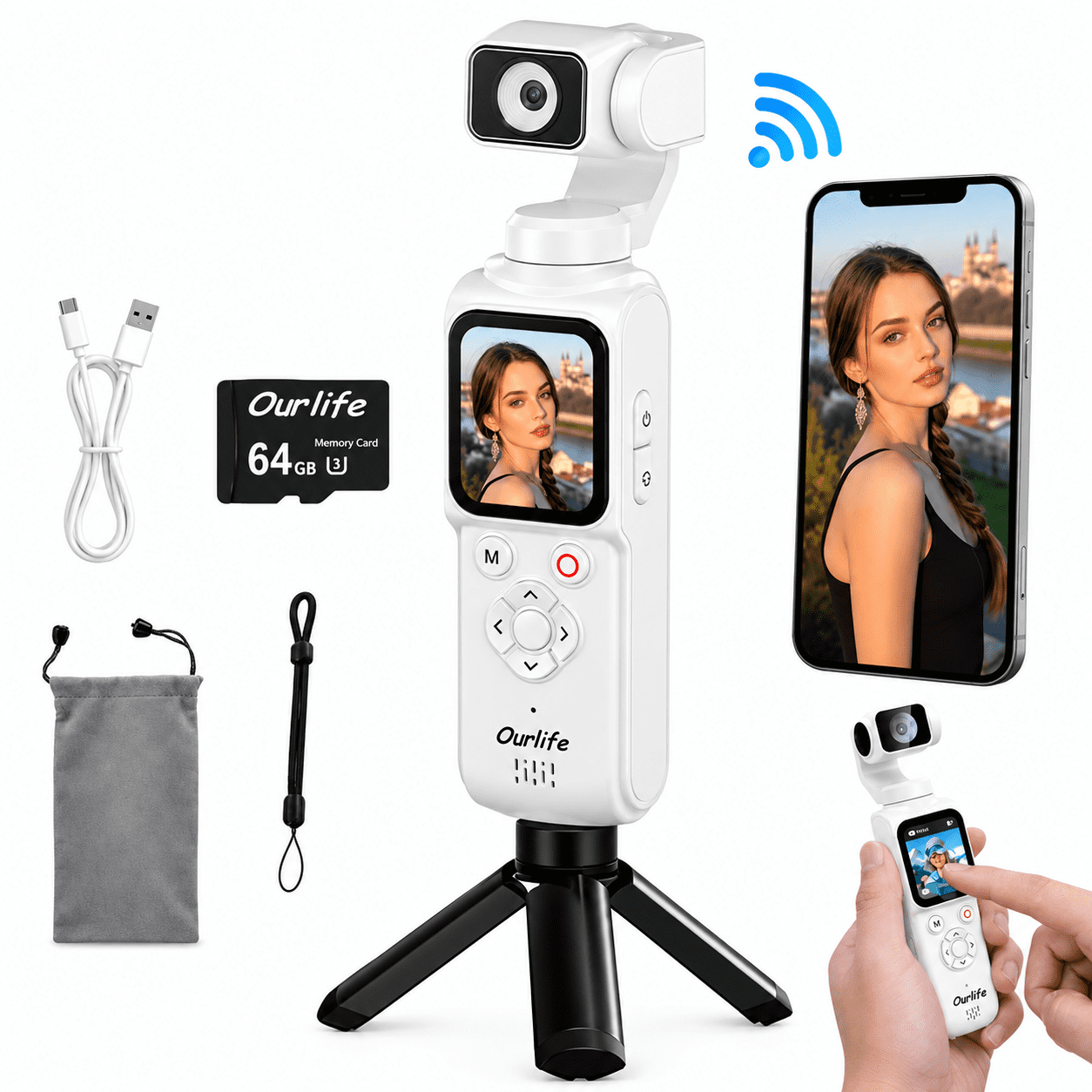 Ourlife 4K Vlogging Camera, WiFi Pocket Digital Camera, 75MP Photos AI ...
