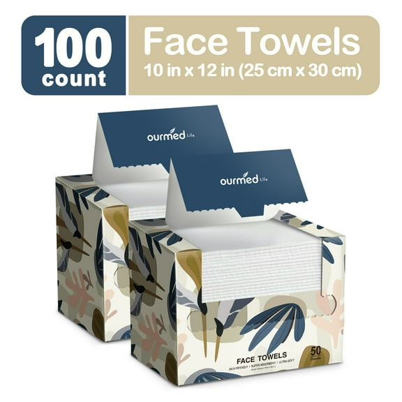 Ourmed Life 10"×12" Disposable Face Towels, Lint‑Free, Sensitive‑Skin Safe, Pack of 100