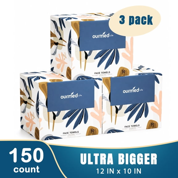Ourmed Life 150Ct Dry Face Towels Disposable 10"×12" Facial Washcloths Cleansing Wipes Lint‑Free Sensitive‑Skin Care