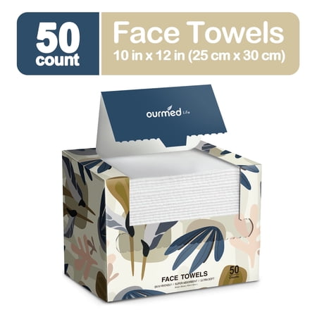 Ourmed Life 50Ct Dry Face Towels Disposable 10"×12" Facial Washcloths Cleansing Wipes Lint-Free Sensitive-Skin Safe