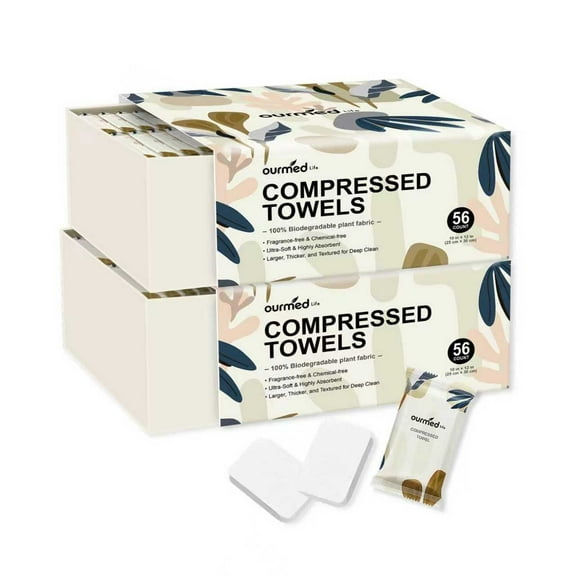 Ourmed Life Compressed Towels, Ultra Soft, Large Size Disposable Towels for Travel, 10"x12" , Pack of 2