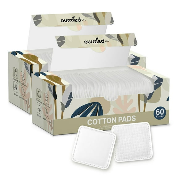 Ourmed Life Cotton Rounds, Large Makeup Remover Pads, Soft & Lint-Free, 3x3 Inch, 120 Count