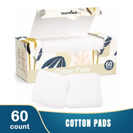Ourmed life 60Ct 3"x3" Large Cotton Pads for Face Cleansing Makeup Remover Cotton Rounds Soft Cosmetic Squares