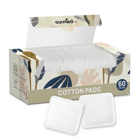 Ourmed Life 60Ct 3"x3" Large Cotton Pads Makeup Remover Pads Cosmetic Cotton Squares Soft Lint-Free