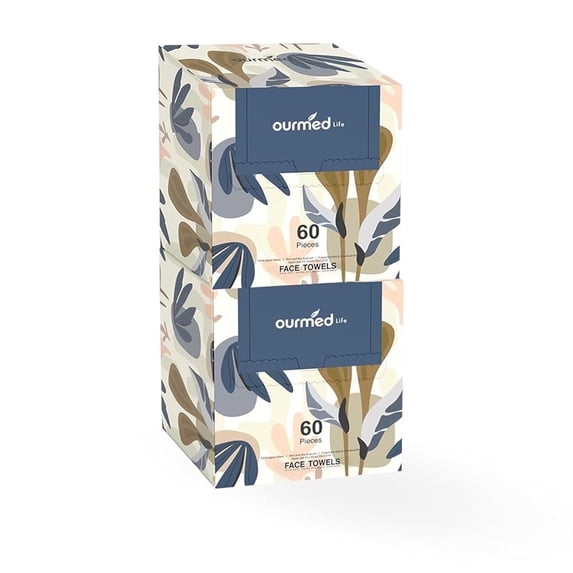 Ourmed Life 120Ct Dry Face Towels Disposable 7.9"×10" Facial Washcloths Cleansing Wipes Lint‑Free Sensitive‑Skin Safe