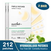 Ourmed Life 212Ct 7 Sizes Pimple Patches Variety Pack Hydrocolloid Acne Clusters Medicated Blemish Spot Patch with Tea Tree Oil for Face & Body