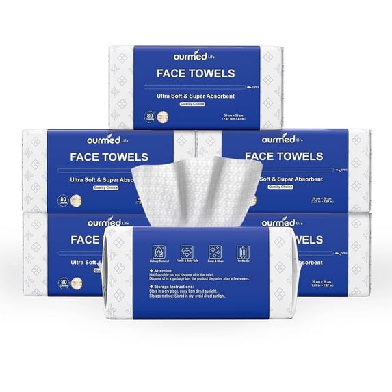 Ourmed Life 80gsm Thick Disposable Face Towels Cleansing Wipes 7.8" x 7.8" Dry Facial Washcloths 480 Count