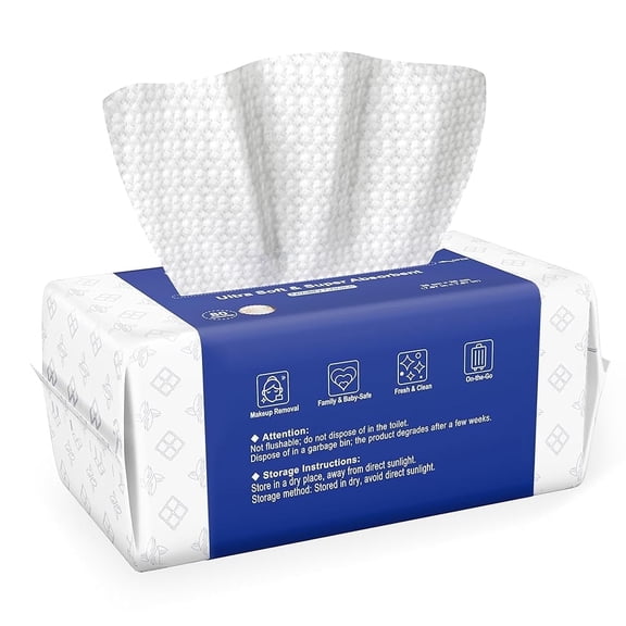 Ourmed Life 80Ct 80gsm Thick Disposable Face Towels Cleansing Wipes 7.8" x 7.8" Dry Facial Washcloths