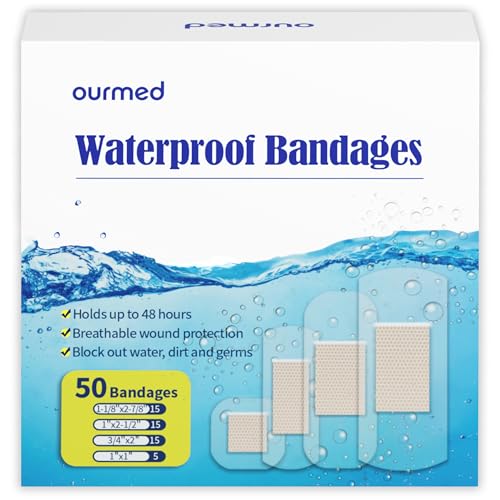 Ourmed Waterproof Bandages Holds up to 48 Hours, Clear Adhesive