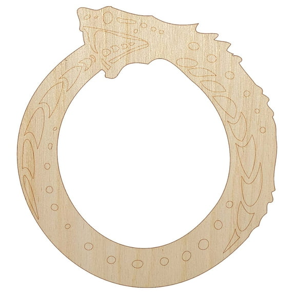 Ouroboros Serpent Snake Eating Tail Ring Circle Wood Shape Unfinished Piece Cutout Craft DIY Projects - 4.70 Inch Size - 1/8 Inch Thick