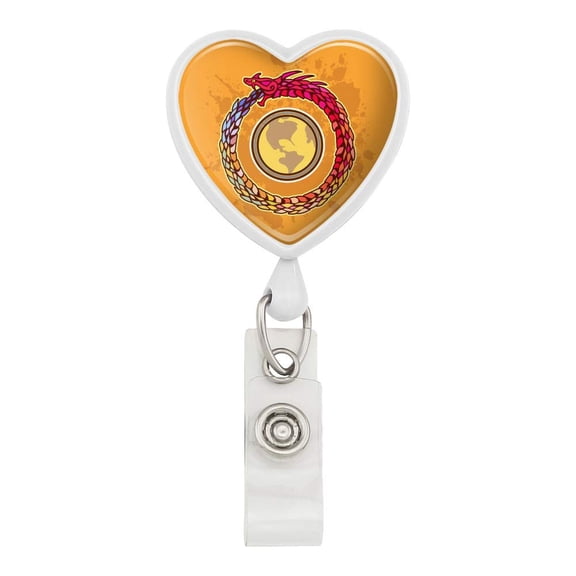 Ouroboros Snake Eating Tail Circle Heart Lanyard Retractable Reel Badge ID Card Holder