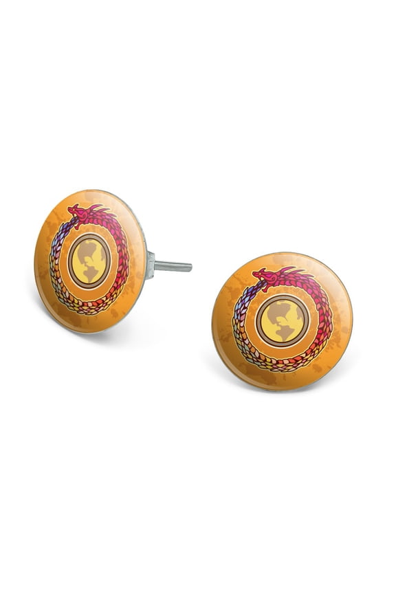 Ouroboros Snake Eating Tail Circle Novelty Silver Plated Stud Earrings