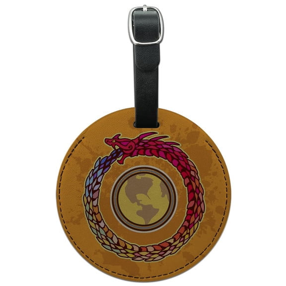 Ouroboros Snake Eating Tail Circle Round Leather Luggage Card Suitcase Carry-On ID Tag