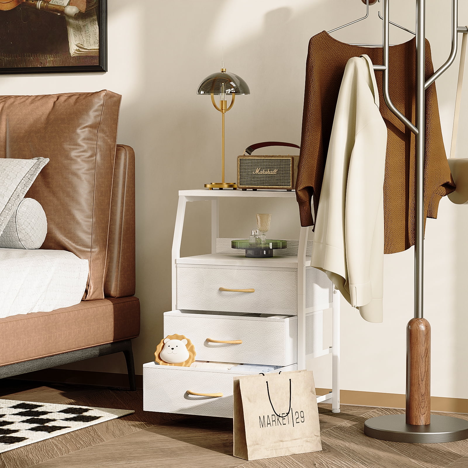 Ourpic White 3 Drawers Dresser