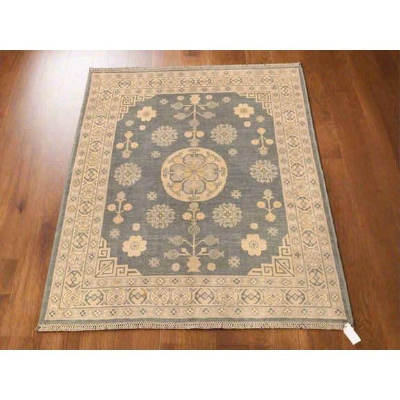 Oushak Ivory/Gray 5X6 Handmade Wool Rug # 11558