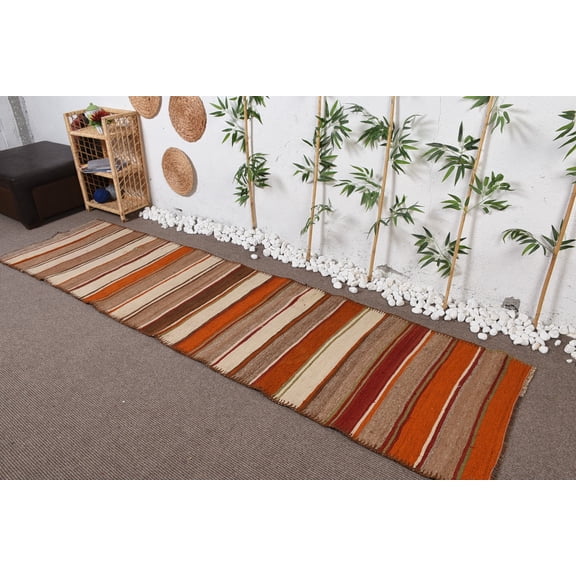 Oushak Rug, 2.8x10.5 ft Runner Rugs, Antique Rug, Boho Rug, Turkish Rug, Kilim