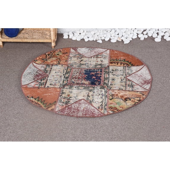 Oushak Rug, 3.4x3.4 ft Small Rug, Turkish Rugs, Vintage Rug, Pale Rug, Wool Rug