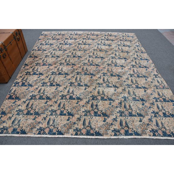 Oushak Rug, Rugs For Dining Room, 7.6x8.9 ft Large Rugs, Blue Bedroom Rug, Turkish Rug, Vintage Rug, Tribal Living Room Rug
