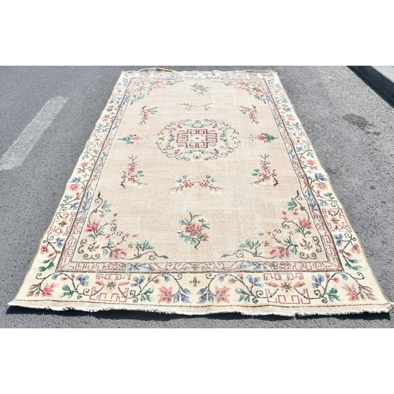 Oushak Rug, Turkish Rug, 5.6x9.1 ft, Vintage Rug, Large Rug, Antique Rug, Living Room Rug, Organic Rug, Handmade Rug, Oriental Rug, 6162