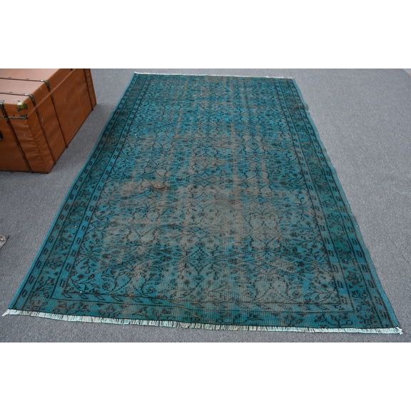 Oushak Rugs, 5.5x8.4 ft Large Rug, Aztec Salon Rug, Rugs For Dining Room, Vintage Rug, Blue Oushak Rugs, Turkish Rug, Ethnic Bedroom Rugs