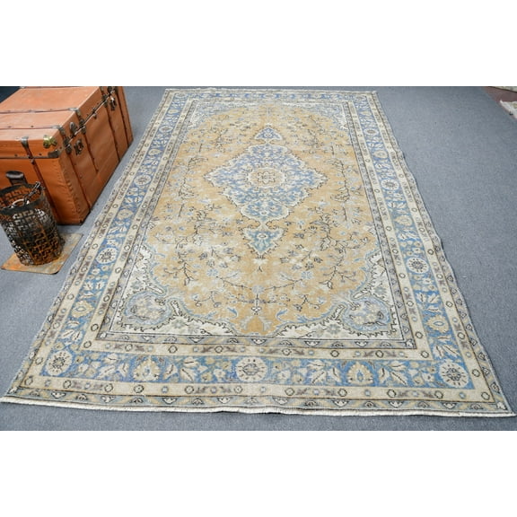Oushak Rugs, Rugs For Dining Room, Yellow Oushak Rugs, Turkish Rug, 5.8x9.5 ft Large Rug, Vintage Rug, Bohemian Salon Rugs