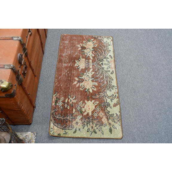Oushak Rugs, Turkish Rug, 1.6x3.3 ft Small Rug, Brown Colorful Rugs, Vintage Rug, Rugs For Wall Hanging, Handwoven Door Mat Rug