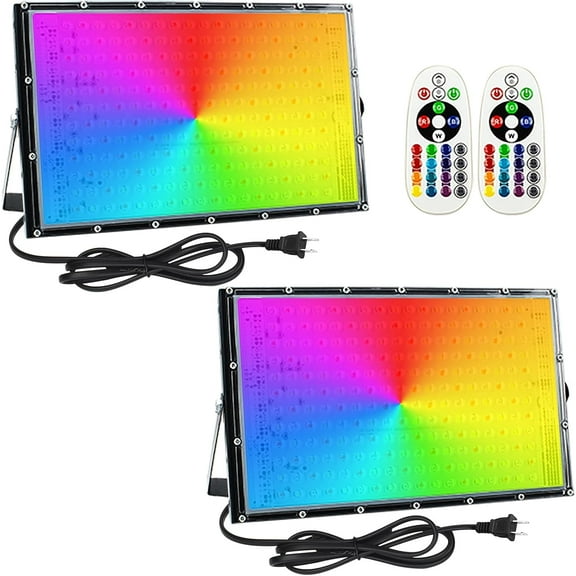 Ouside 2 Pack 150W RGB Flood Light, RGB Color Changing Floodlight, Smart RGB Floodlight with Remote Control, for Stage Lighting, Birthday Parties, Posters, Discos, KTV, Parties, Clubs, Weddings