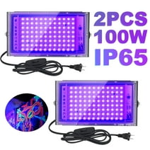 Ouside LED Black Light Spotlight 100 W, Pack of 2 Black Light Lamp with Plug, IP65 Waterproof UV Spotlight with Switch, 395-400 nm UV Floodlight, Party Light for Bar, Disco, Party, Halloween, Stages
