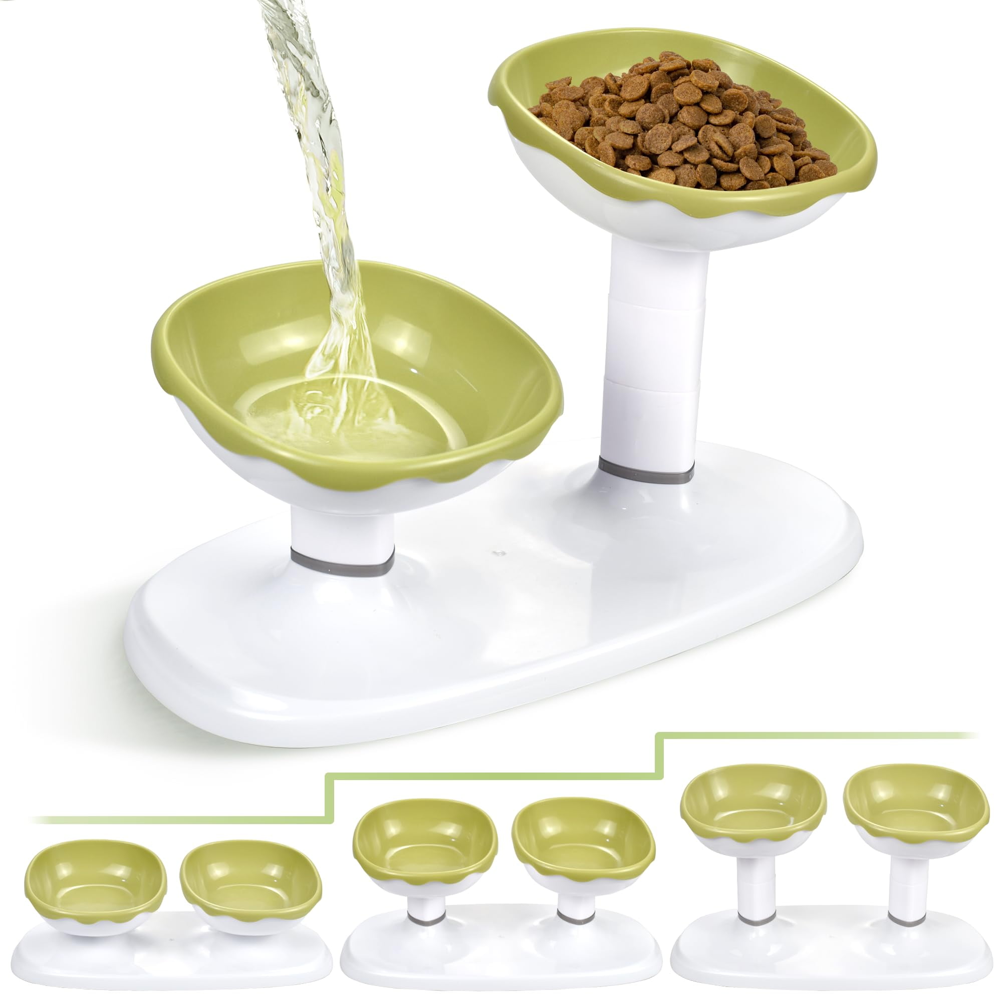 Elevated Tilted Cat Bowls – Adjustable Height, 15° Tilt, Double Food & Water Bowls Set, 550ml Capacity, Orange